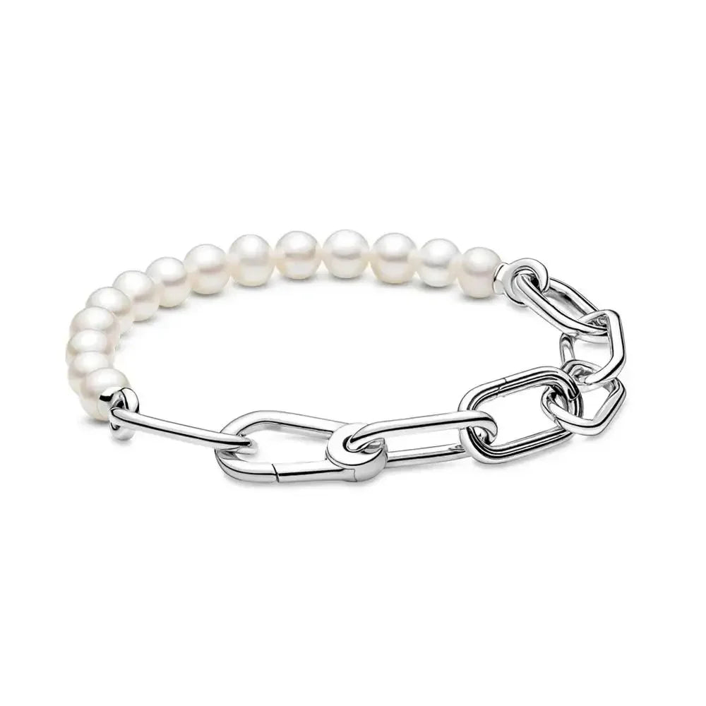 2025 New 925 Sterling Silver Classic Fashion Pearl Link Bracelet Splicing Chain High Jewelry Accessory for Mother's Day