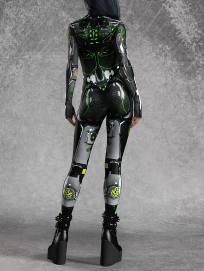 Futuristic Women Machinery Jumpsuit Punk Party Cosplay Catsuit Steampunk Robot Fighter Zentai Suit Halloween Performance Costume