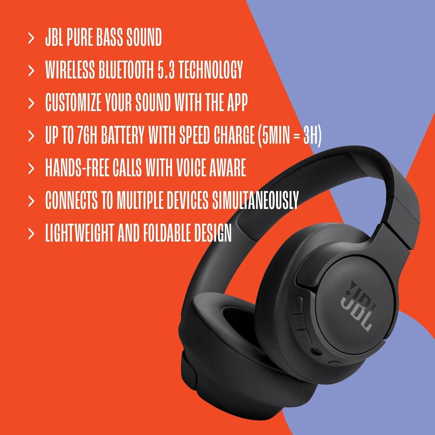 JBL TUNE 720BT Wireless Over-Ear Headphones Foldable