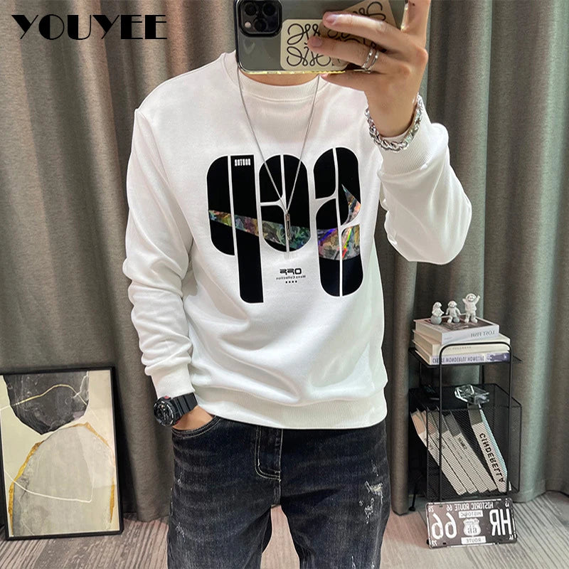 Herren Hoodie mit Buchstaben-Print, Herbst Winter Neu O-Neck Pullover, Herren Mode Slim Langarm Unterziehshirt, Herren Kleidung