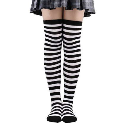 Thigh High Stockings Womens Striped Ladies Girls Black White pink Long Over Above Knee Socks femboy Cosplay Lolita Harajuku Y2k