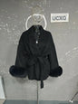 UCXQ Eleganter OL Business-Mantel Pelz-Patchwork Langarm Wollmantel Schöne Damenbekleidung Jacke Herbst 2025 Winter