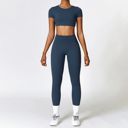 2PCS Yoga Set Women Gym Clothing Fitness Workout Set Sportswear Female Long Sleeve Crop Top High Waist Leggings Sports Suits