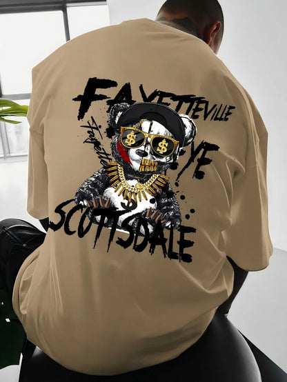 Heiß begehrtes, modisches Herren-T-Shirt mit Teddybär-Goldkette, bedruckt, atmungsaktiv, Rundhalsausschnitt, für Sommer, Outdoor, Streetwear