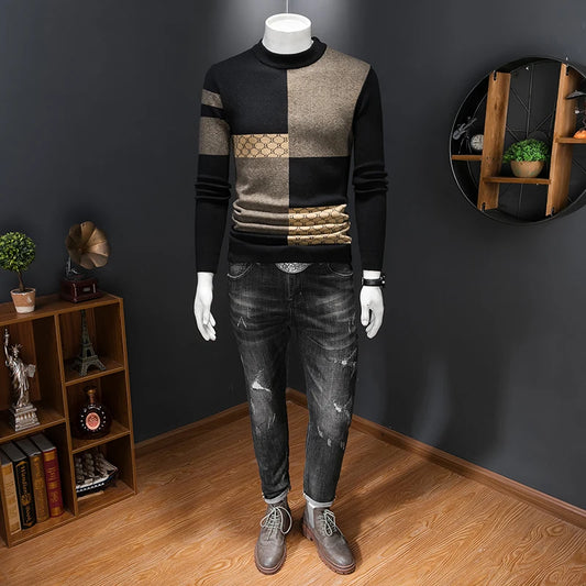 Turtleneck Men's Plaid Sweater