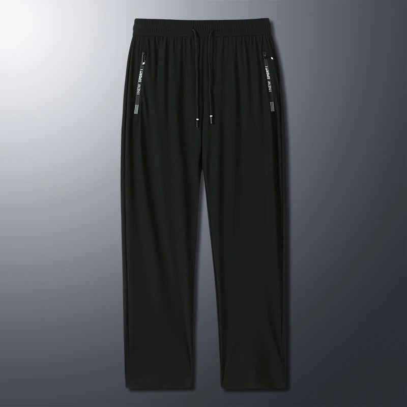 Men's Ice Silk Elastic Slim Fit Trousers – Cool Lightweight Summer Sports Pants L-8XL