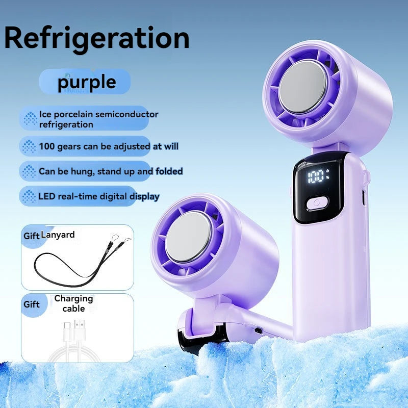 JPNPL Folding Handheld Fan with Hanging Ice Pack