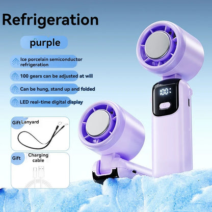 JPNPL Folding Handheld Fan with Hanging Ice Pack