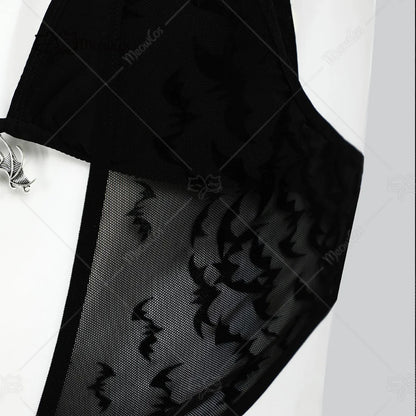 Gothic Black Bat One Piece Swimsuit – Sheer Bodysuit with Bikini Top
