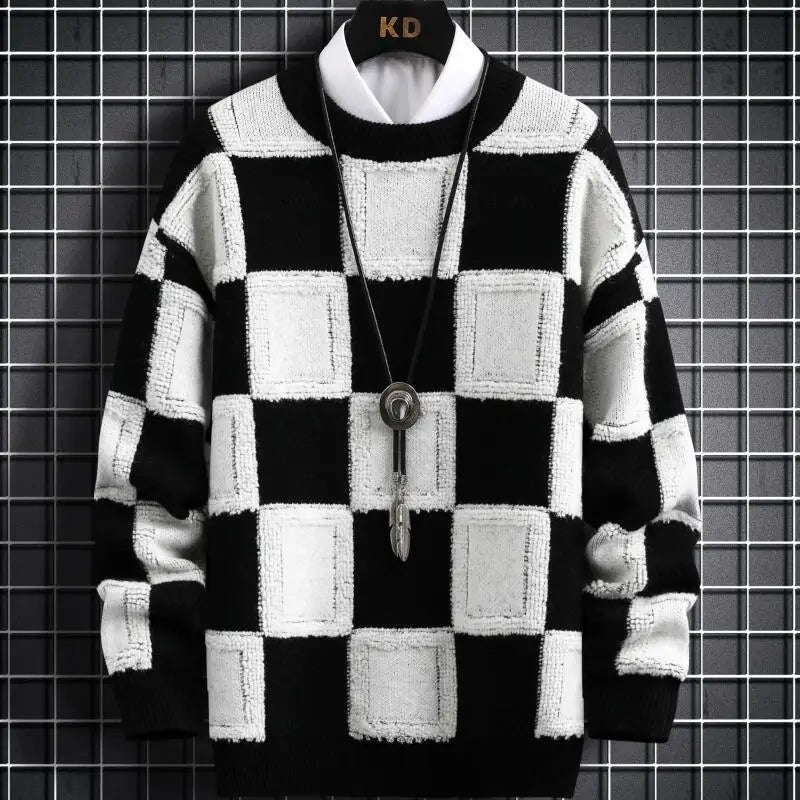 Fall/Winter Mens Brand Pullovers Sweaters High Quality Thick Warm Cashmere Sweater Men Luxury Plaid Pull Homme 2024