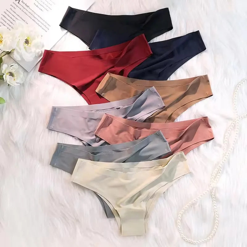 Seamless Panties Women Sexy Underwear Ice Silk Underpants Low Waist G-string Female Soft Solid Ultra-thin Briefs 4 Piece Set