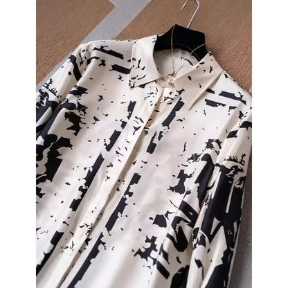 Women's Long-sleeved 2025 New Spring and Autumn Style Age-reducing Letter Color Block Top Printed Shirt