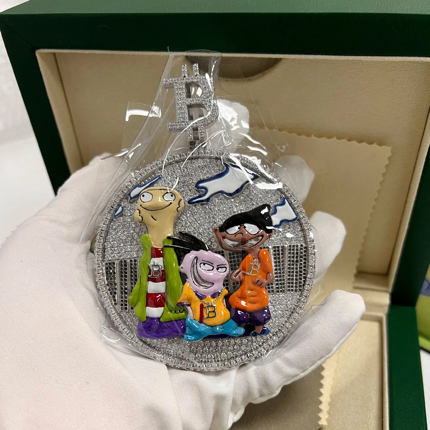 Hand Crafted Art Cartoon Trio Pendant Colored Enamel Silver Color CZ Necklace Jewelry