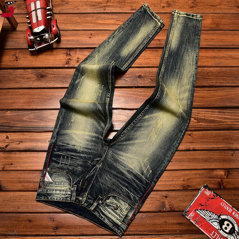 Men's Motorcycle Jeans – Washed Nostalgic Slim Fit
