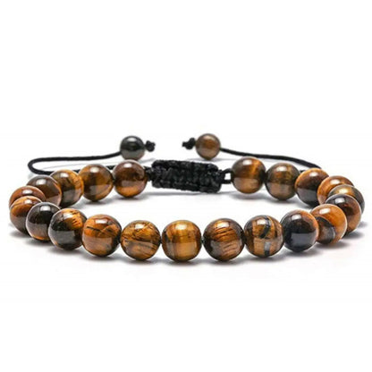 3-fach gewickeltes 8mm Natur Tigerauge Lava-Stein Schutz-Armband HANDGEMACHT Herren Geschenk