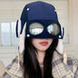 Neue Damen Warme Bombermützen mit Brille Plüsch Fell Wintermütze mit Ohrenklappen Winter Dandy Cap für Frauen