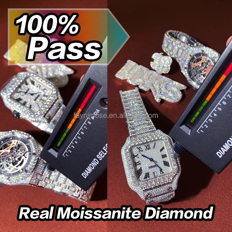 High quality stainless steel luxury watch, hip-hop fully chilled diamond mechanical watch, men's Vvs moissanite diamond watch