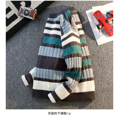 Autumn and Winter Color Block Fashion Sweater Sweater Men's Round Neck Long Sleeve Pullover Top