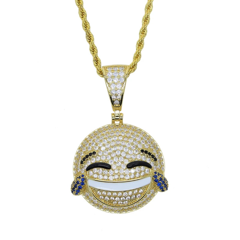 Gold Silber Farbe CZ Lustiger Gesichtsanhänger Halskette Iced Out Zirkonia Stern Herz Lächeln Charme Halsketten Männer Frauen Hip Hop Schmuck