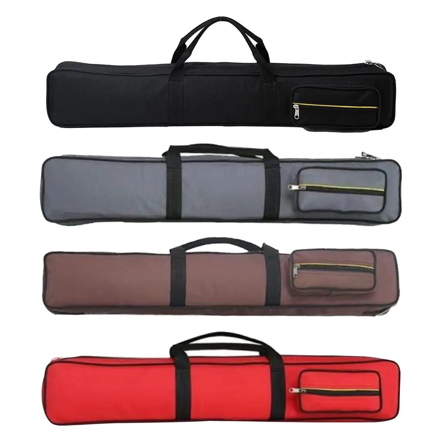 Four gun cases in black, gray, brown, and red on a white background