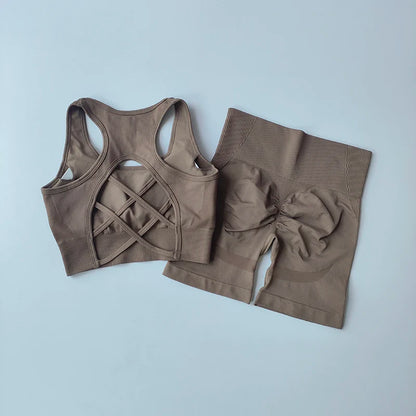Women's Seamless Yoga Set | Sexy Sport Bra & High Waist Shorts