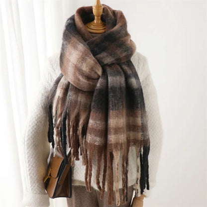 2025 Winter Thick Warm Scarf Women Cashmere Shawl and Wraps Pashmina Neckerchief Bufanda Female Rainbow Hairy Tessel Echarpe New