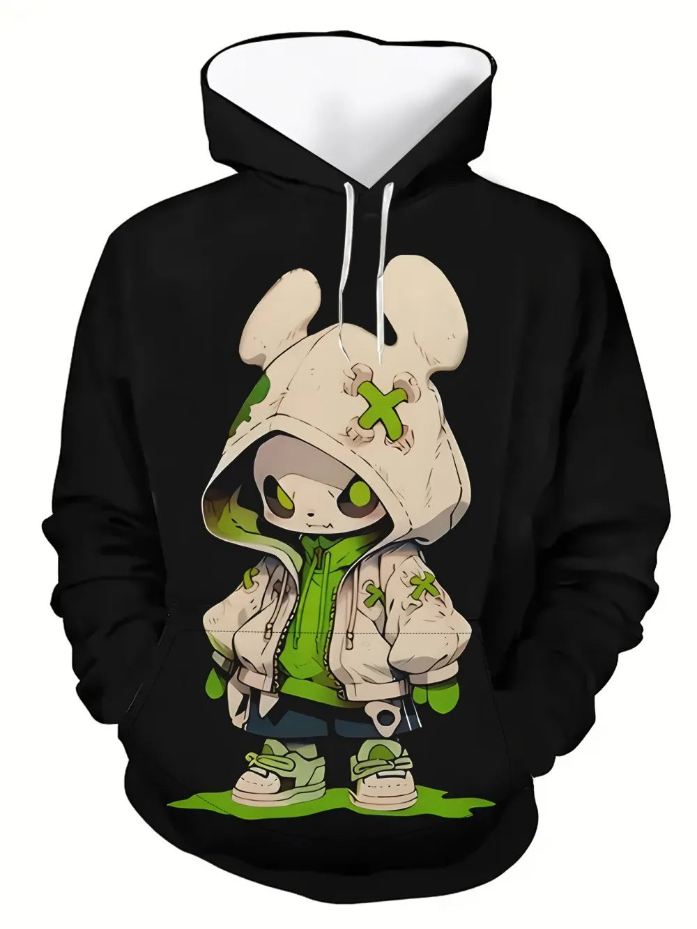 2025 autumn/winter men's fashion cartoon character print soft, comfortable, breathable hooded sportswear outdoor urban casual we