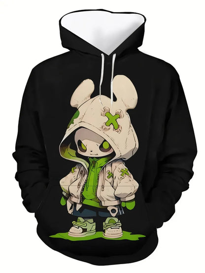 2025 autumn/winter men's fashion cartoon character print soft, comfortable, breathable hooded sportswear outdoor urban casual we