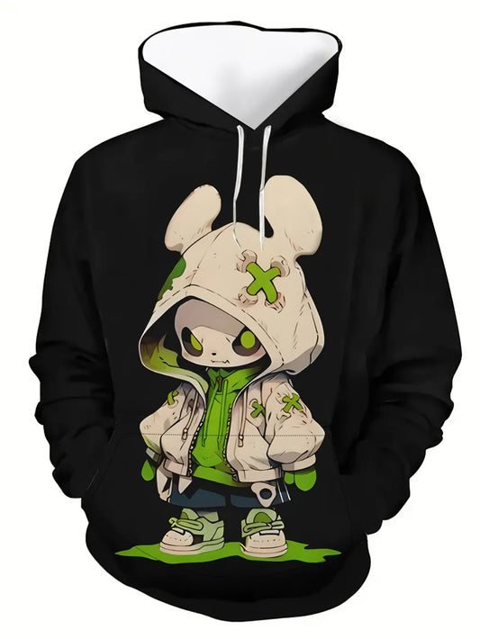 2025 autumn/winter men's fashion cartoon character print soft, comfortable, breathable hooded sportswear outdoor urban casual we