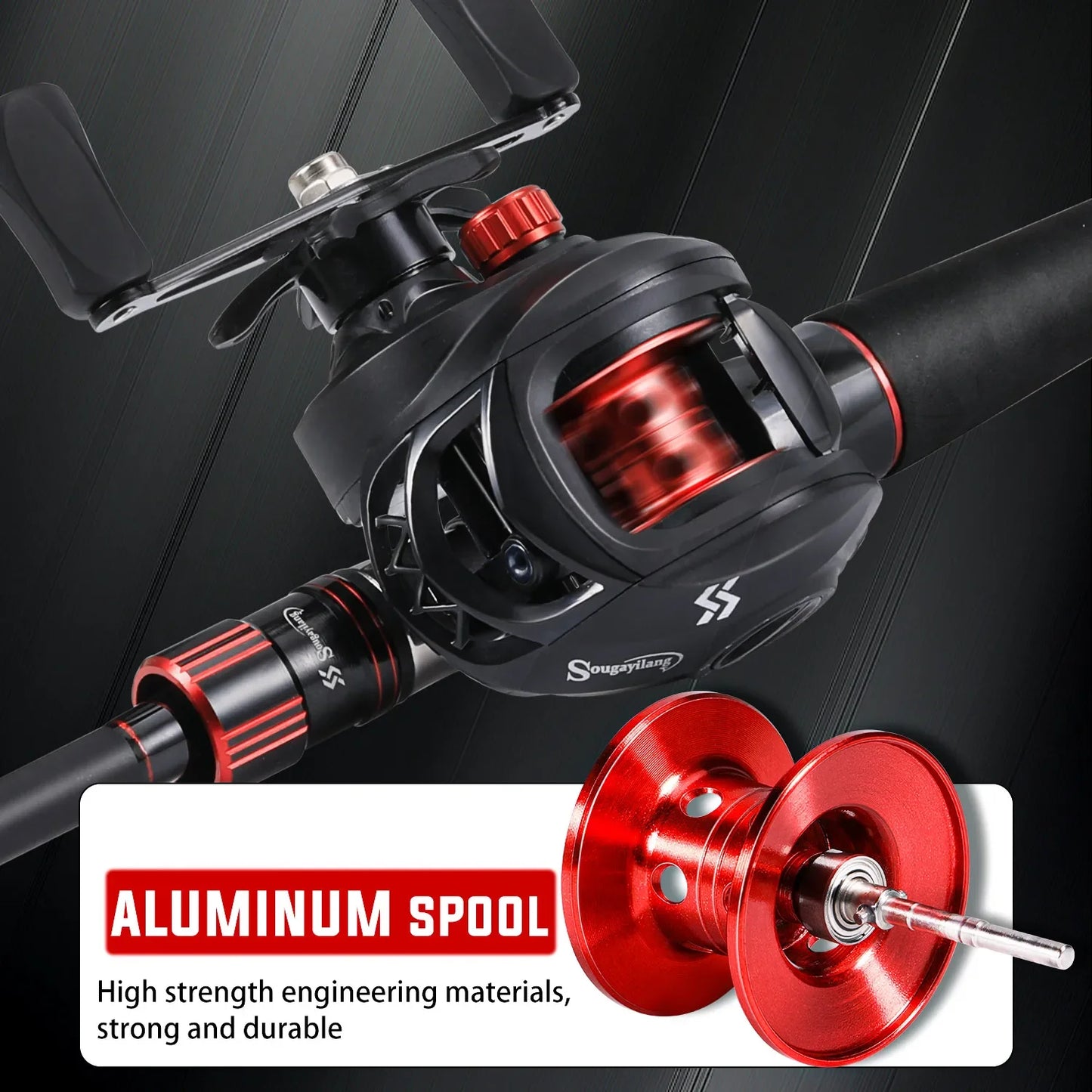 Sougayilang Angelrute Rollen Combo 1,8~2,1m Kohlefaser Casting Rute und 7,2:1 Übersetzung Baitcasting Rolle Max. Bremskraft 10kg für Barsch