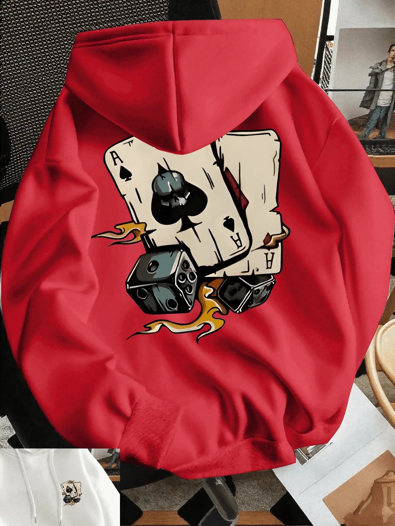 Men's Poker Card Print Hoodie Pullover Hoodie Sweater