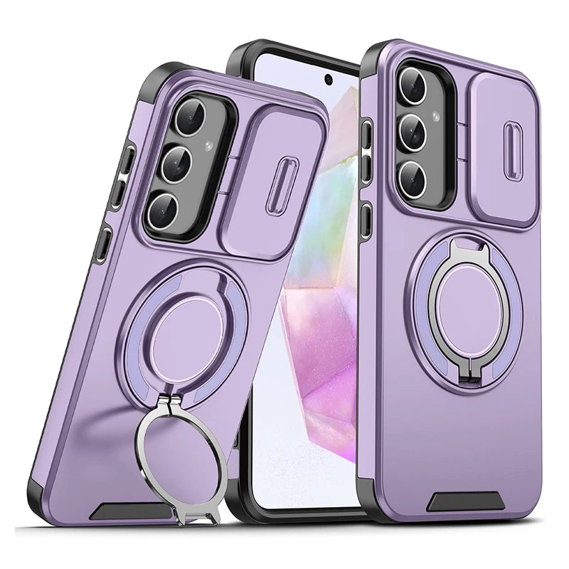 Hülle für Samsung Galaxy S26 S25 S24 S23 S22 S21 Ultra Plus S25 Edge S25FE S24FE mit verschiebbarer Kameraabdeckung, magnetischem Halter und Rüstung
