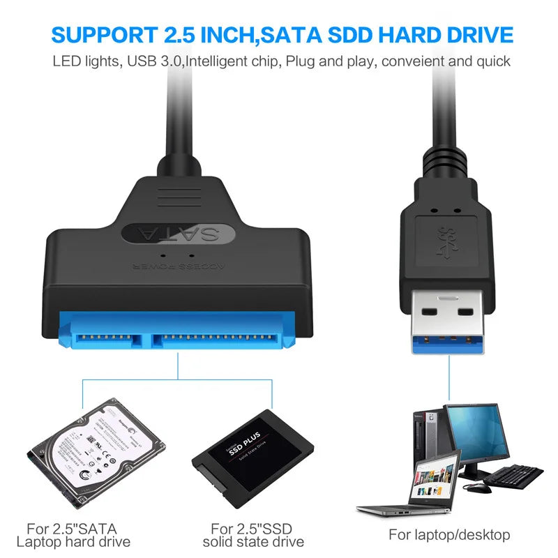 SATA to USB 3.0 Cable – 2.5" HDD SSD Adapter 6Gbps