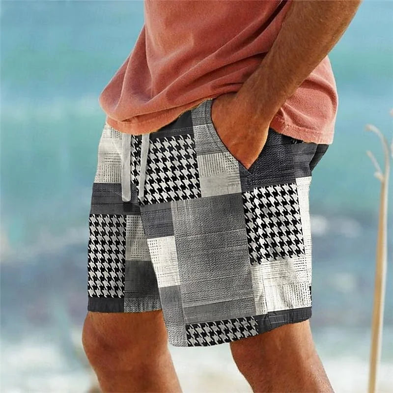 Geometric Men's Beach Shorts – Colorful Grid Print