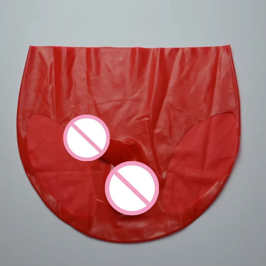Red plastic bag with two pink 'no' symbols on a gray background