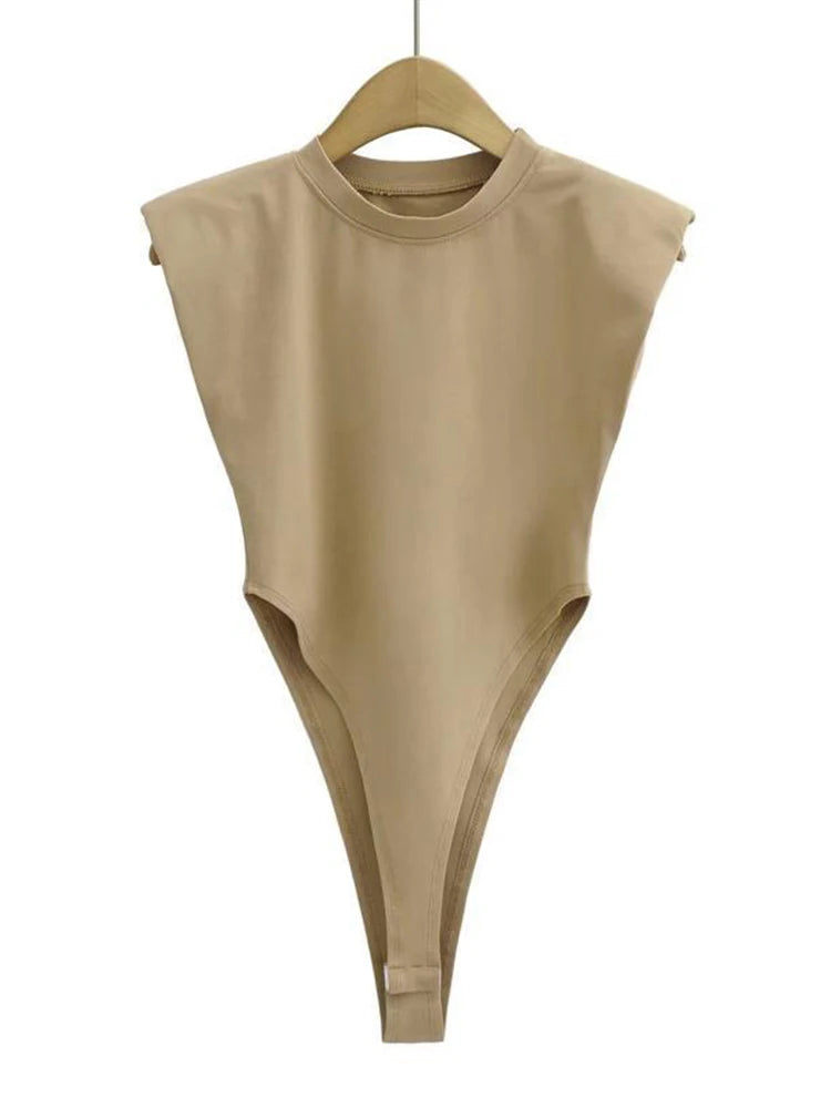 Sexy Oberteile Damen Sommer-Einteiler Bodycon Bodysuit gepolsterter Schulter-Bodysuit schwarze ärmellose Bodys für Damen weiß