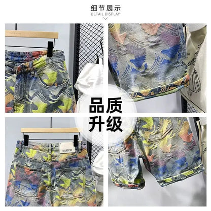 Men's Colorful Denim Shorts – Street Style