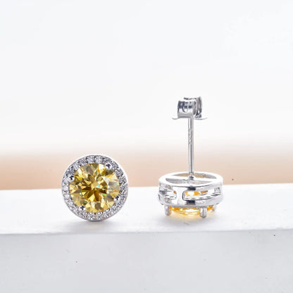 925 Sterling Silver 1 Carat Moissanite Round Earrings Engagement Wedding Daily Work Party Travel Luxurious Gift For Women