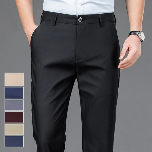 Men's Quick-Dry Smart Casual Straight Suit Trousers