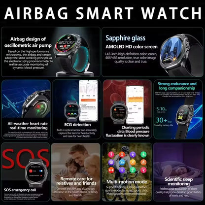 2025New Nursing Grade Air Pump Airbag Accurate Measure ECG Blood oxygen SmartWatches Men Blood Pressure Fitness Sport SmartWatch