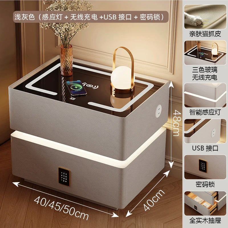 Intelligenter Nachttisch mit kabellosem Laden, schwebender LED-Nachttisch, luxuriöser, moderner Nachttisch mit 2 Schubladen, kompakte Schlafzimmermöbel