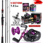 Sougayilang Angelrute Rollen Combo 1,8~2,1m Kohlefaser Casting Rute und 7,2:1 Übersetzung Baitcasting Rolle Max. Bremskraft 10kg für Barsch