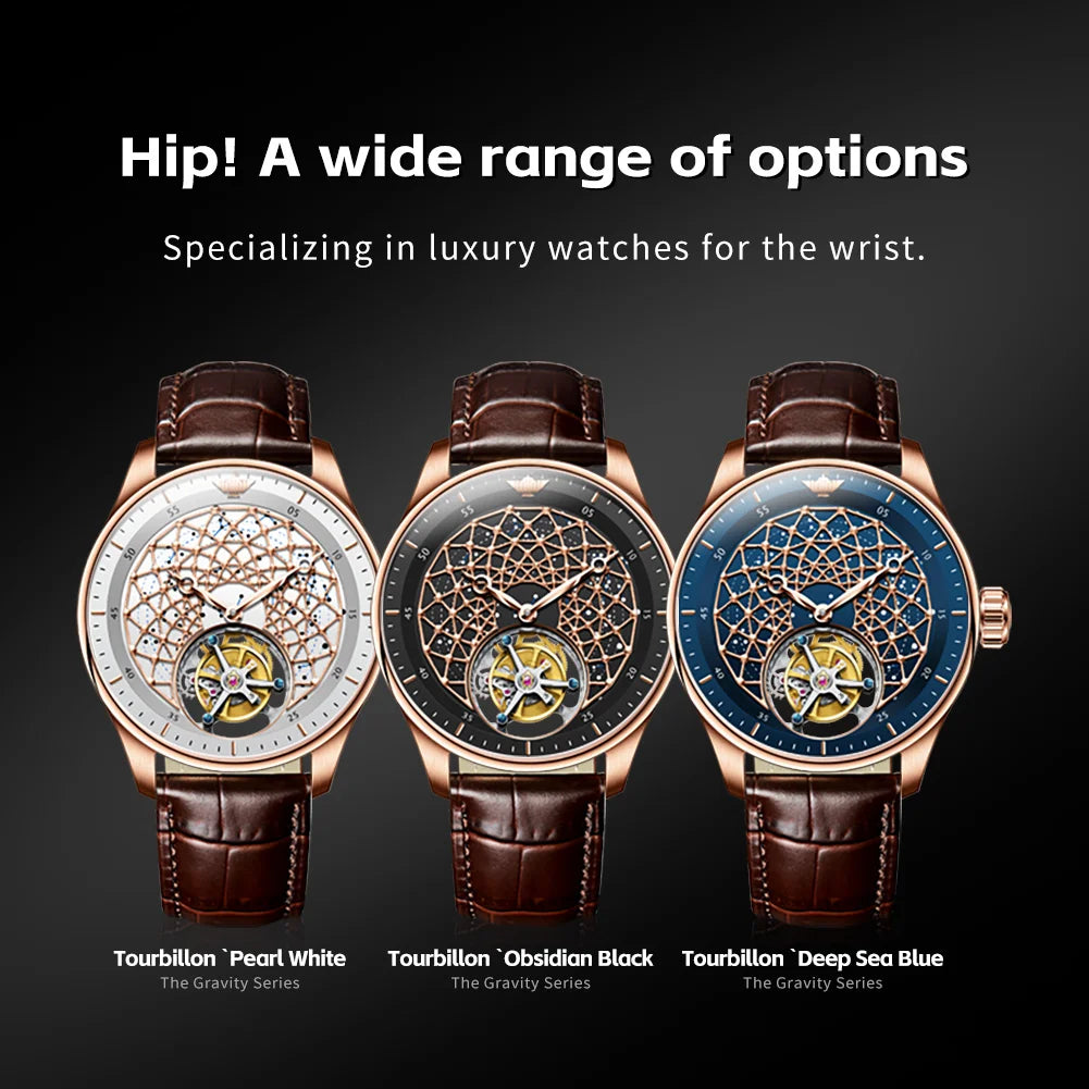 OUPINKE Watch Tourbillon Fully Automatic Mechanical Watch 50M Waterproof Sapphire Mirror Watches