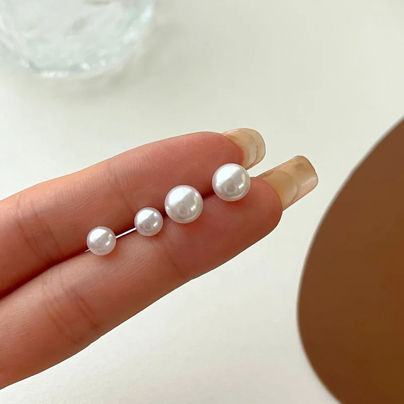 2pcs Simple Imitation Pearl Stud Earrings For Women Girls Stainless Steel Screw Back Pierced Studs Jewelry Gifts