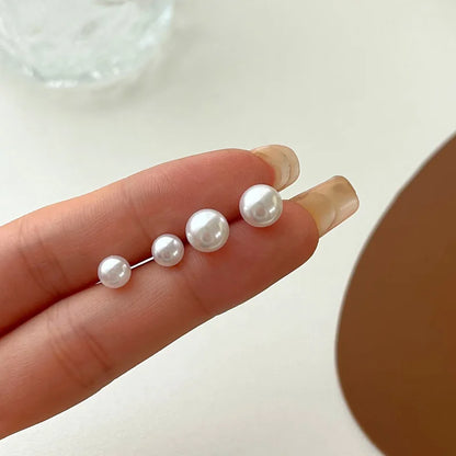 2pcs Simple Imitation Pearl Stud Earrings For Women Girls Stainless Steel Screw Back Pierced Studs Jewelry Gifts