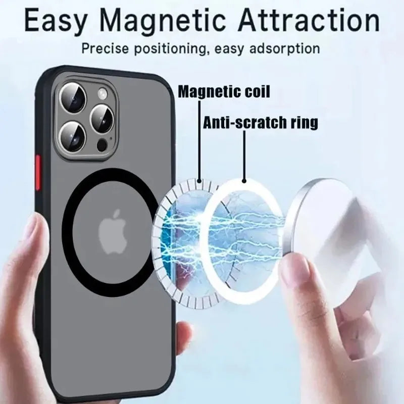 Phone case with magnetic attraction features and Apple logo