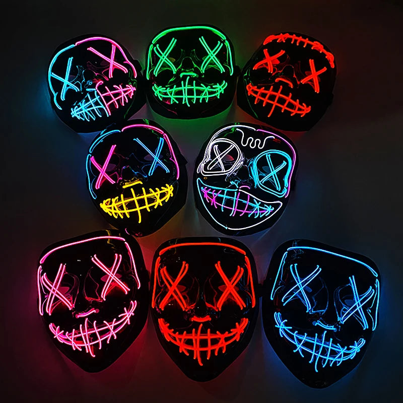 Drahtlose Neon-LED-Reinigungsmaske, im Dunkeln leuchtende Cosplay-Horrormaske, Halloween-Maskerade-Partymasken, leuchtende, lustige Verkleidung