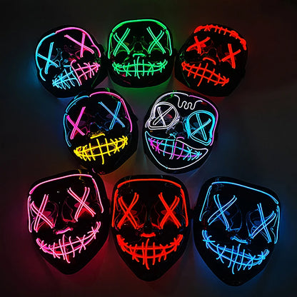 Drahtlose Neon-LED-Reinigungsmaske, im Dunkeln leuchtende Cosplay-Horrormaske, Halloween-Maskerade-Partymasken, leuchtende, lustige Verkleidung