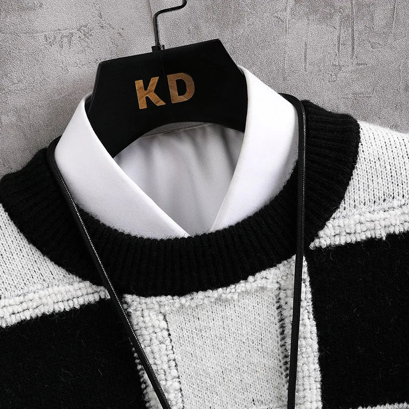 Fall/Winter Mens Brand Pullovers Sweaters High Quality Thick Warm Cashmere Sweater Men Luxury Plaid Pull Homme 2024