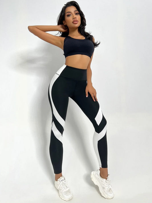 Two Tone Yoga Leggings Tummy Control Women's Sports Tights